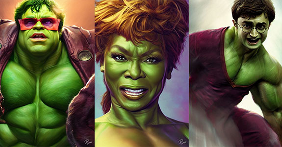 Amazing "Hulk" versions of celebrities generated images using AI
