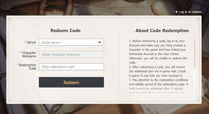 Genshin Impact redeem codes